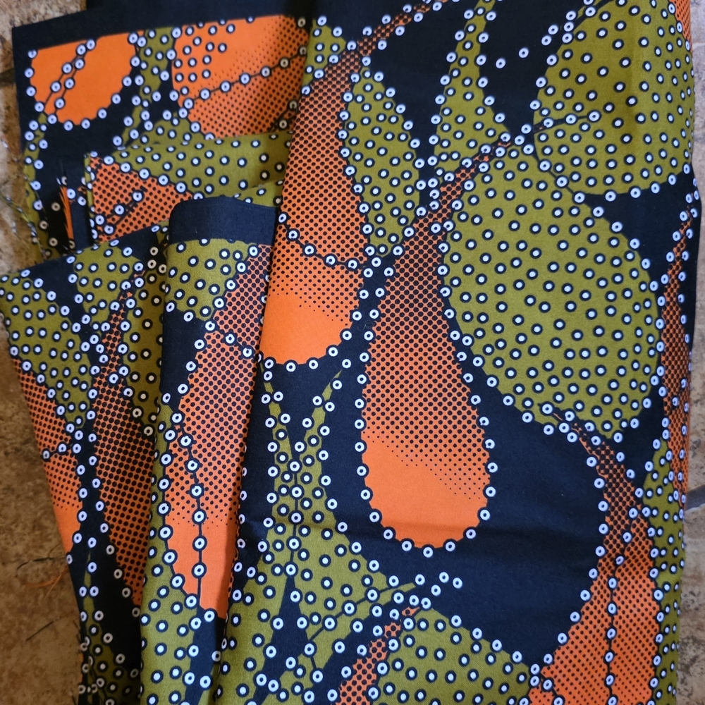 Kitenge Vibrant Orange and Green Patterned Fabric Wax Cotton